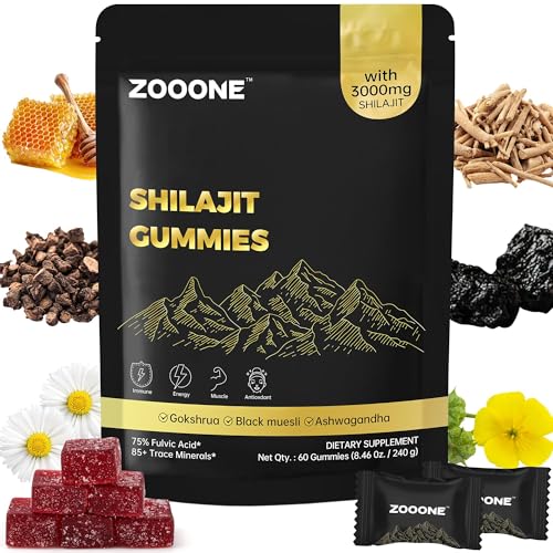 zooone Shilajit Himalayan Gummies with Ashwagandha & Black Musli Gokshura - Natural Energy No Artificial Fillers Individual Packaging for Men Women