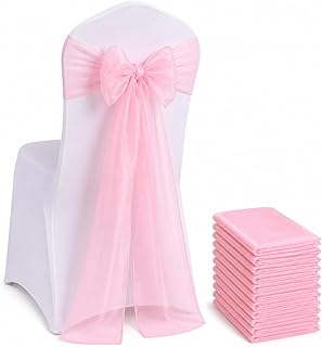 Elegant Organza Chair Sashes Sheer Fabric Sashes for Weddings, Parties, and Special Events – (Pack of 10 PC, Baby Pink)