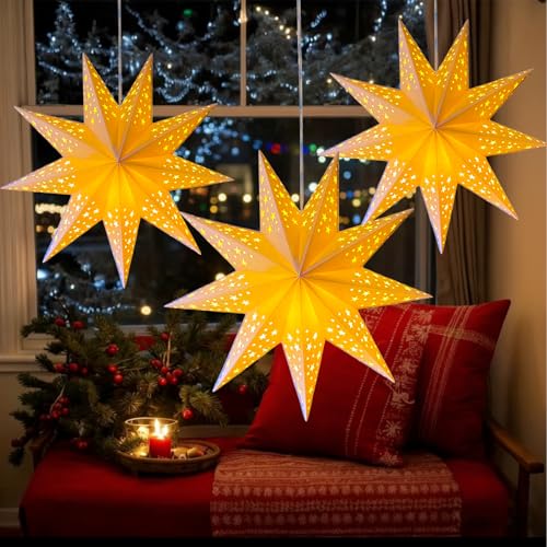 Johiux Weihnachten Papierstern mit Beleuchtung,3 Stück 45cm...