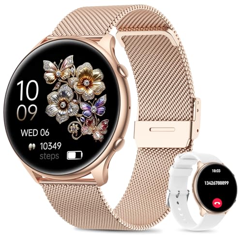 Reloj Inteligente Mujer con Bluetooth Llamada , 1.39' Smartwatch Mujer con 2 Correas, Función Femenina, 24H Pulsometro, SpO2, 120+ Modos Deportivos, Monitor de Sueño, Calorías Android iOS (Rosa Oro)