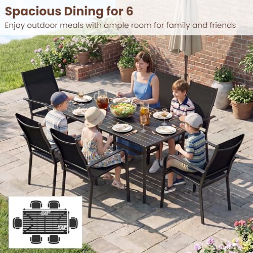 Image of Giantex Rectangular Patio Dining Table for 6, 63 inch x 33 inch Metal Outdoor Table with Adjustable Umbrella Hole for Porch, Garden, Balcony, Backyard, Poolside, 330 lbs Capacity, Heavy Duty