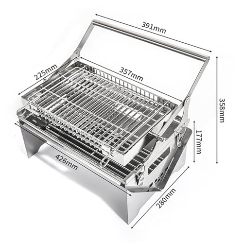 Barbecue a carbonella, girevole a 360°, con vassoio rimovibile e telaio in acciaio regolabile, griglie ribaltabili in acciaio inox, per picnic e feste in giardino