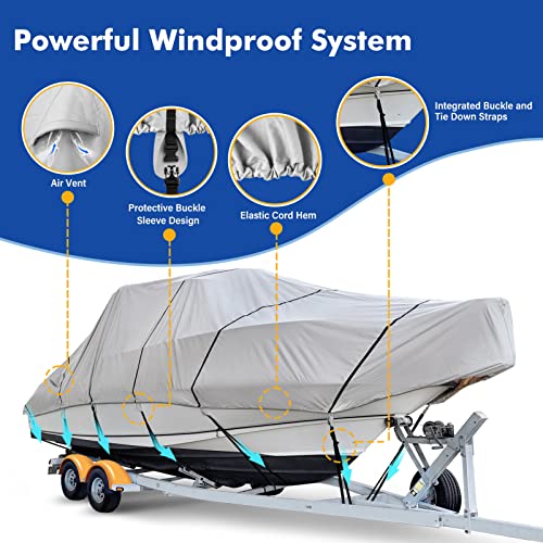 Yimsting T Top Boat Cover 20-22Ft, Upgraded 900D Heavy Duty Waterproof Boat Cover For Ttop, Hard Top Boat, Center Console Boat 20Ft 21Ft 22Ft, Marine Grade Canvas, Gray #TOP3