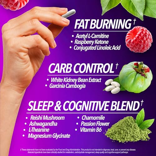 Night Bullets Weight Loss Pills for Women & Men, Stim-Free Nighttime Fat Burner, GLP-1 Support, Appetite Suppressant, Diet Pills with Ashwagandha & CLA, 60 Capsules - Image 4