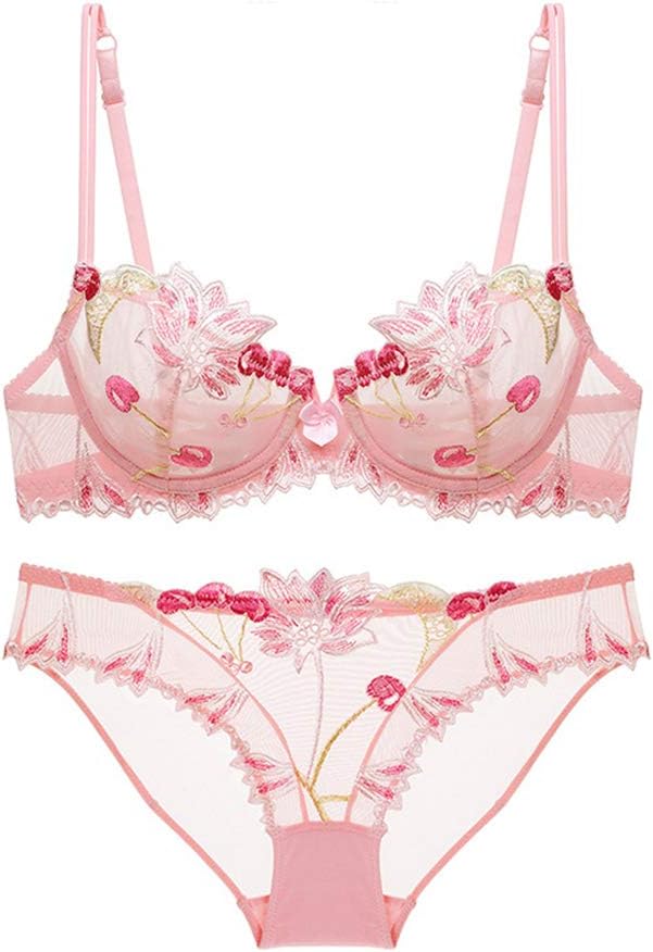 Soft Lace Lingerie Set See Through Underwear Floral Lace Underwire Sheer Bra and Panty Set for Women