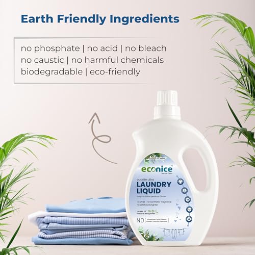 Image of Econice Eco-Friendly Laundry Liquid Detergent -1L (Pack of 3) | Non-Toxic Biodegradable Gentle on Skin | Safe for Kids & Pets | For Top Load & Front Load Washing Machines & Hand Wash | Tough on Stains