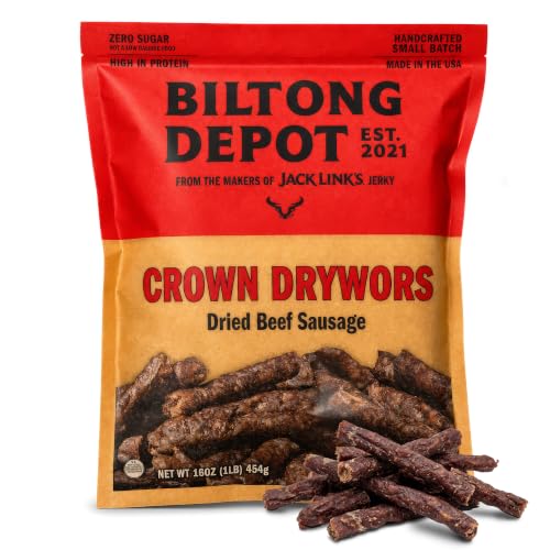Biltong Depot Crown Drywors Air-Dried Beef Sticks, 1lb (16oz)