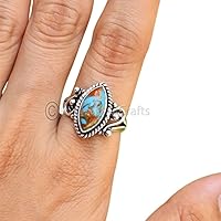 Vista 2 de Dainty Rings Silver, Mojave Copper Oyster Turquoise Ring, Marquise Turquoise Ring, 925 Solid Silver Ring, Minimalist Ring, Ring For Women, Handmade