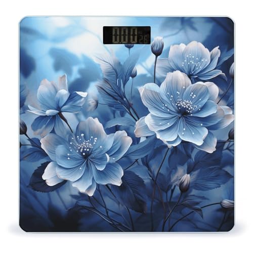 Báscula digital de baño floral azul elegante compacta miniatura 1