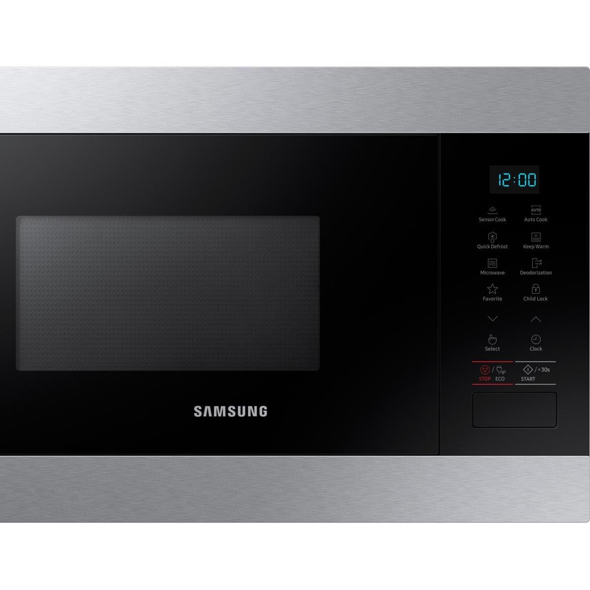 Samsung Solo Einbau-Mikrowelle MS22M8074AT/EG, 22 ℓ, 38 cm Höhe, Feuchtigkeitssensor, Warmhaltefunktion, Edelstahl