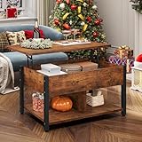 YITAHOME Lift Top Coffee Table, Easy-Lift, 2-Tier Storage, Adjustable Height with Hidden Storage Compartment and Shelf for Living Room, Office, Rustic Brown