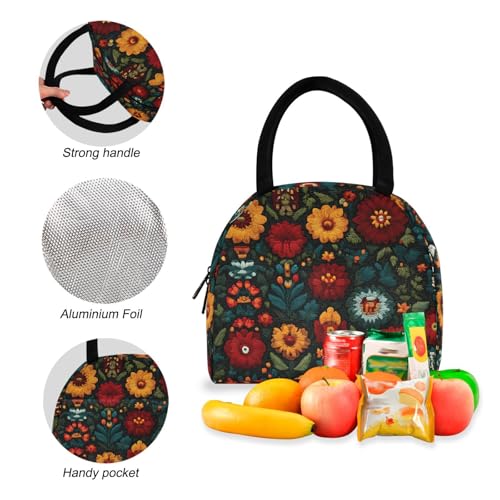 Mexico Floral Print Backpack Set with Lunch Bag, Large Capacity Travel Backpacks and Lunch Box Insulated for Commute Hiking Picnic4