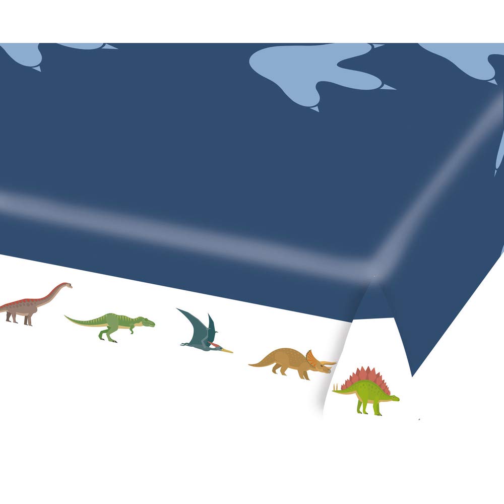 amscan 9903975 Paper Tablecloth Happy Dinosaur, 1 Piece, Size 115 x 175 cm, Water-Repellent, 3-Ply, Blue with Multicoloured Motifs, Happy Dinosaur, Children's Party, Theme Party, Birthday