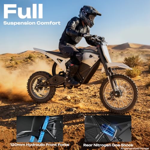 Image of Windone RM7 Pro Electric Dirt Bike, 60V 20.8Ah, 45MPH Max Speed Electric Motorcycle, 4000W Ebike, 14 inch /12 inch Off-Road Tire E-Bike, Dual Hydraulic Brakes, Full Suspension, Fit Age 13+