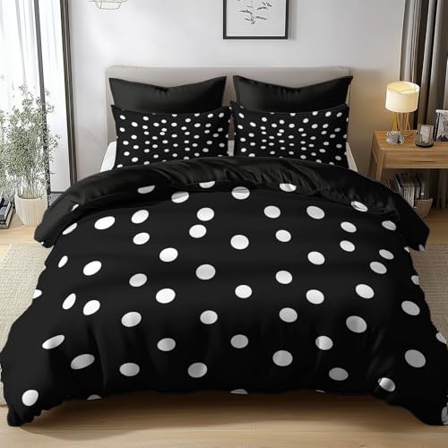 Generisch Bettbezug Set 180x200cm Schwarze Und Weiße Punkte Bettwäsche 3...
