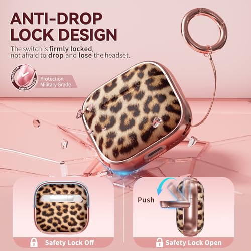 Image of Inesore for AirPods 4 Case Cover 2024 with Lock-Brown Jaguar | Two-Piece Design,with Gold Keychain & Cleaning Pen,Support Wireless Charging,Cute Luxury Case for Women Girly