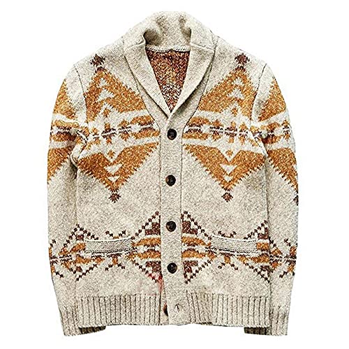 Men's Casual Shawl Collar Cardigan Sweater Vintage Western Aztec Sweater Loose Fit Long Sleeve Knitted Button Sweater3
