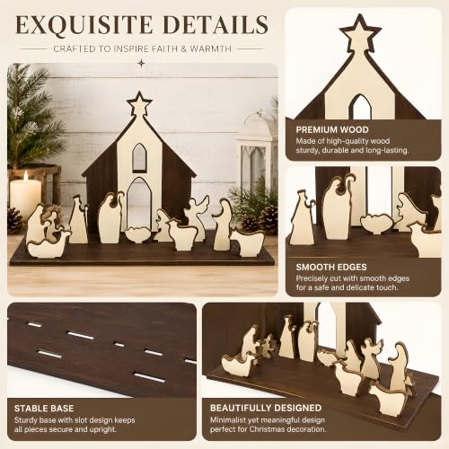 13 PC Wooden Holy Night Nativity Table Decor - image 4