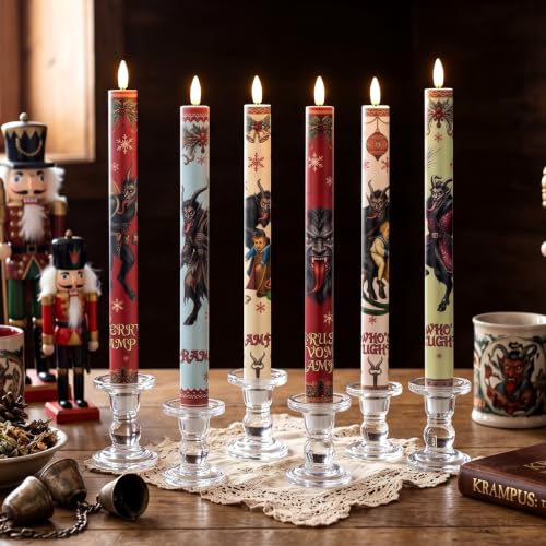 Image of Aurelema 6pcs Krampus Flameless LED Taper Candles Remote Control Decor Gift