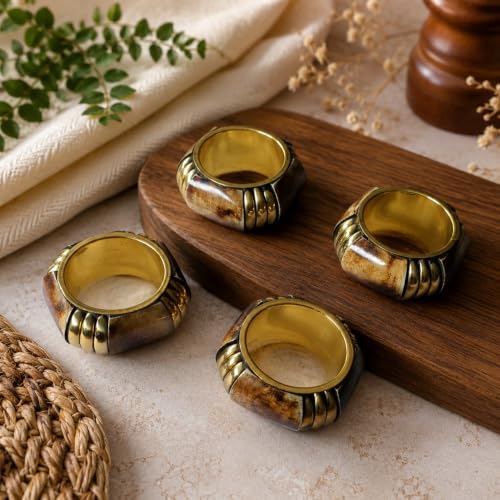 Image of Napkin Ring Holder YD Designss Sead Bead Napkin Ring Set Handmade Dinning Table Rings Napkin Rings for Table Decoration Weddings Dinners Parties Everyday Use (4, Brown)