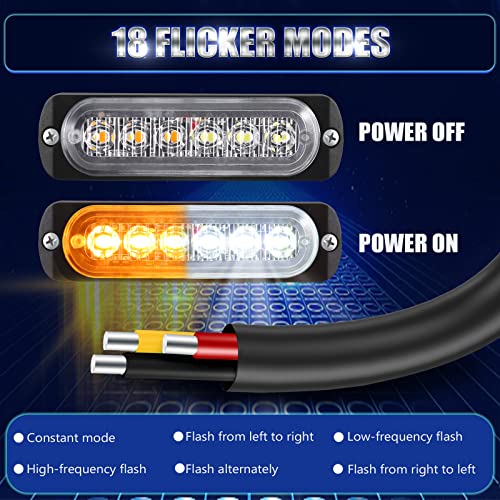 Mualik 6Pcs Ultra Slim 6-Led Flashing Strobe Lights For Truck Car Vehicle,Sync Feature,White Amber Led Strobe Light #TOP4