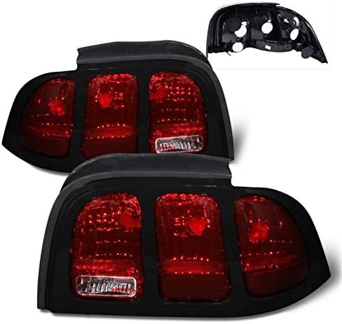 Dark Red Euro Tail Lights Assembly for Ford Mustang - (Pair) Includes Driver Left and Passenger Right Side Replacement