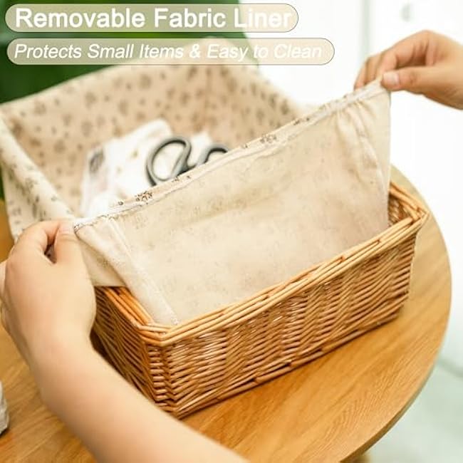 Wicker basket,Woven basket for organizing,Basket for storage with liners,Rectangle storage bins for shelves,Closet,Decorative