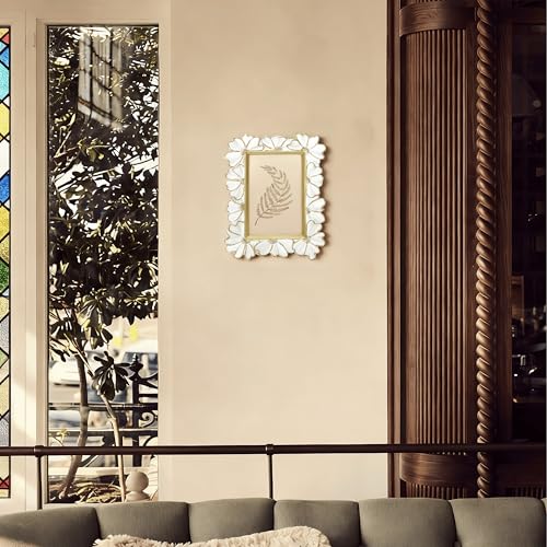 Image of Antique Floral Picture Frame - Resin & Glass Victorian-Style Frame for Tabletop or Wall Decor (White, 4 inch x 6 inch)