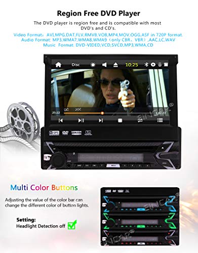 1Din Car Stereo GPS Navigation Automotive Parts Bluetooth Single 1 Din Radio Autoradio GPS in Dash Head Unit with 8GB SD Map Card 7 Inch Capacitive Touchscreen Auto CD DVD Player with Backup Camera - Thumbnail 7