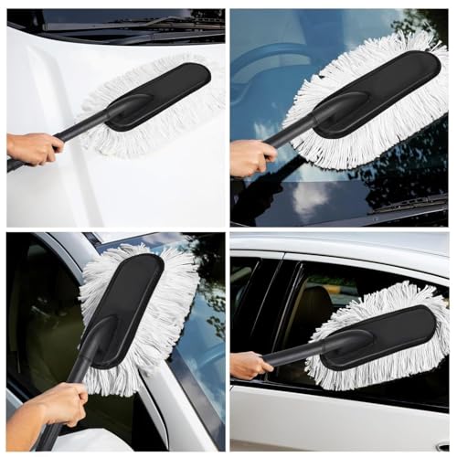 Image of Microfiber Car Duster Brush -Scratch-Free Vehicle Cleaning Tool with Wax-Treated Cotton Strands, Reusable&Eco-Friendly Duster for Cars, Bikes,SUVs &Trucks-Removes Dust (Multicolour)