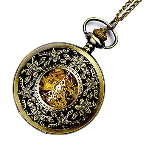 ZXQ Montre à gousset classique pour homme - Décoration - Métal - Mouvement mécanique - Chiffres arabes - Rétro Cover