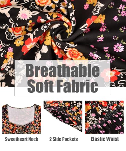 Image of CARCOS Plus Size Dresses for Curvy Women Tie Sweetheart Neck Summer Maxi Dress Short Sleeve Empire Waist Floral Boho Dress