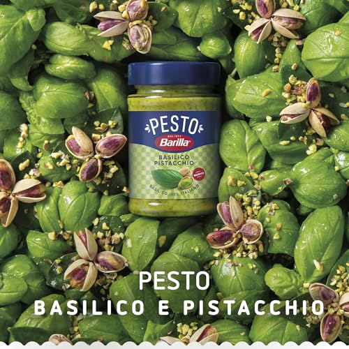 Barilla Pesto Basilico e Pistacchio 1x190g | Glutenfreie Italienische Pasta-Sauce mit Basilikum und Pistazien, Nudel-Soße, grünes Pesto