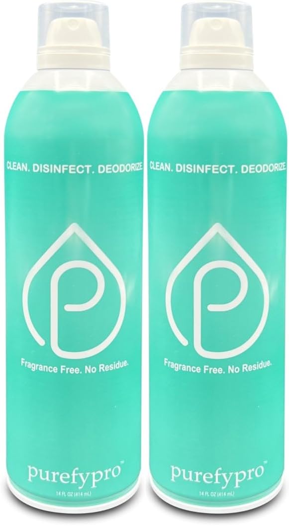 - Purefypro Disinfectant Airesol Spray (14oz, 2 Pack) Eliminate 99.9999% Norovirus, HIV, Hepatitis, Flu, Monkeypox Viruses, MRSA, VRE, E Coli, Fungi. No Residue. No Rinse. Suitable for All Surfaces.