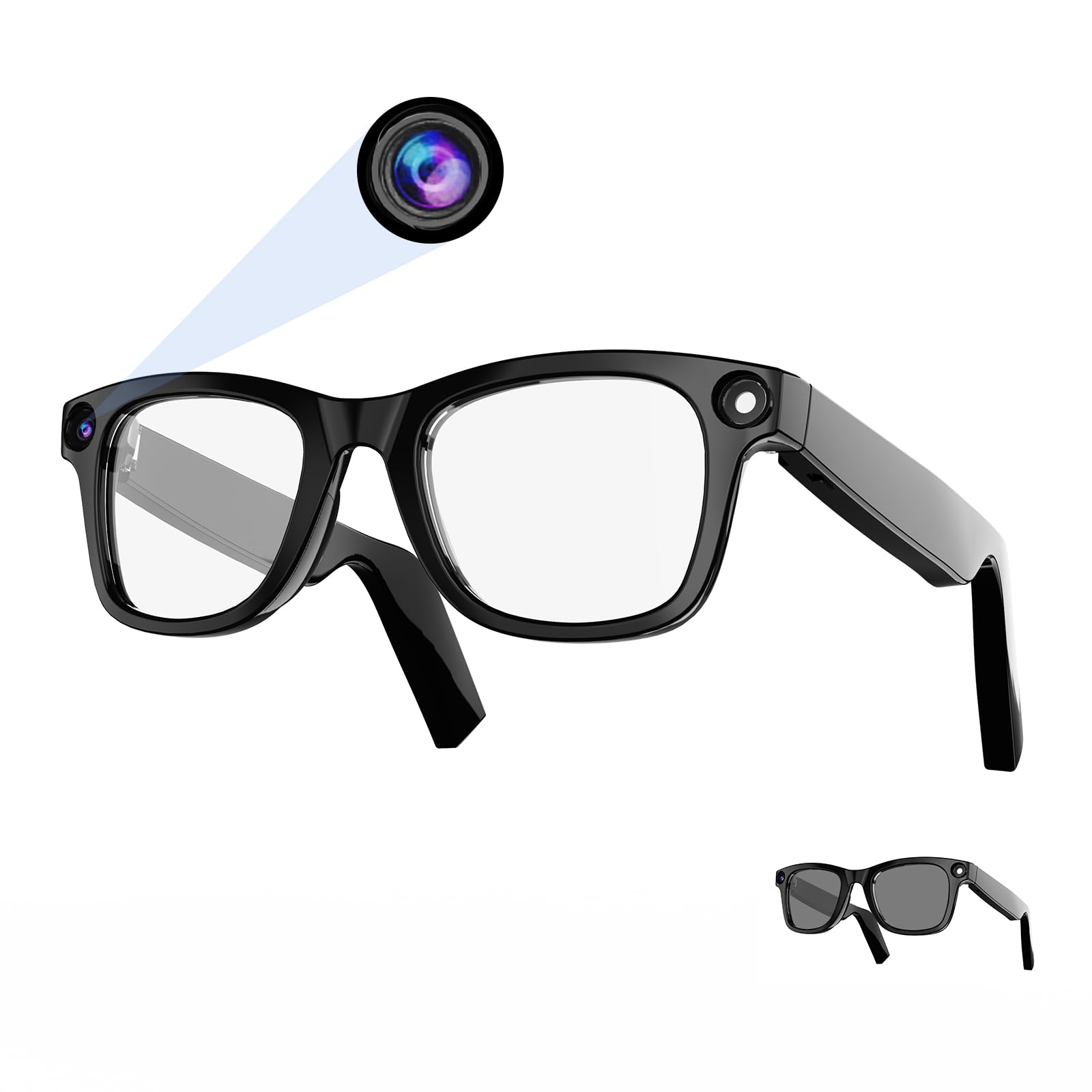 Smart AI Glasses with 80MP HD Camera 1080P Video Bluetooth Wi-Fi Voice Control AI Recognition Hands-Free Glasses for