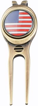 Retro Golf Divot Tool All Metal Zinc Alloy USA Flag Pattern Magnetic Ball Marker