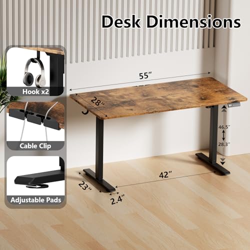 Image of 55x28 inch Electric Standing Desk, Adjustable Height Desk, Brown