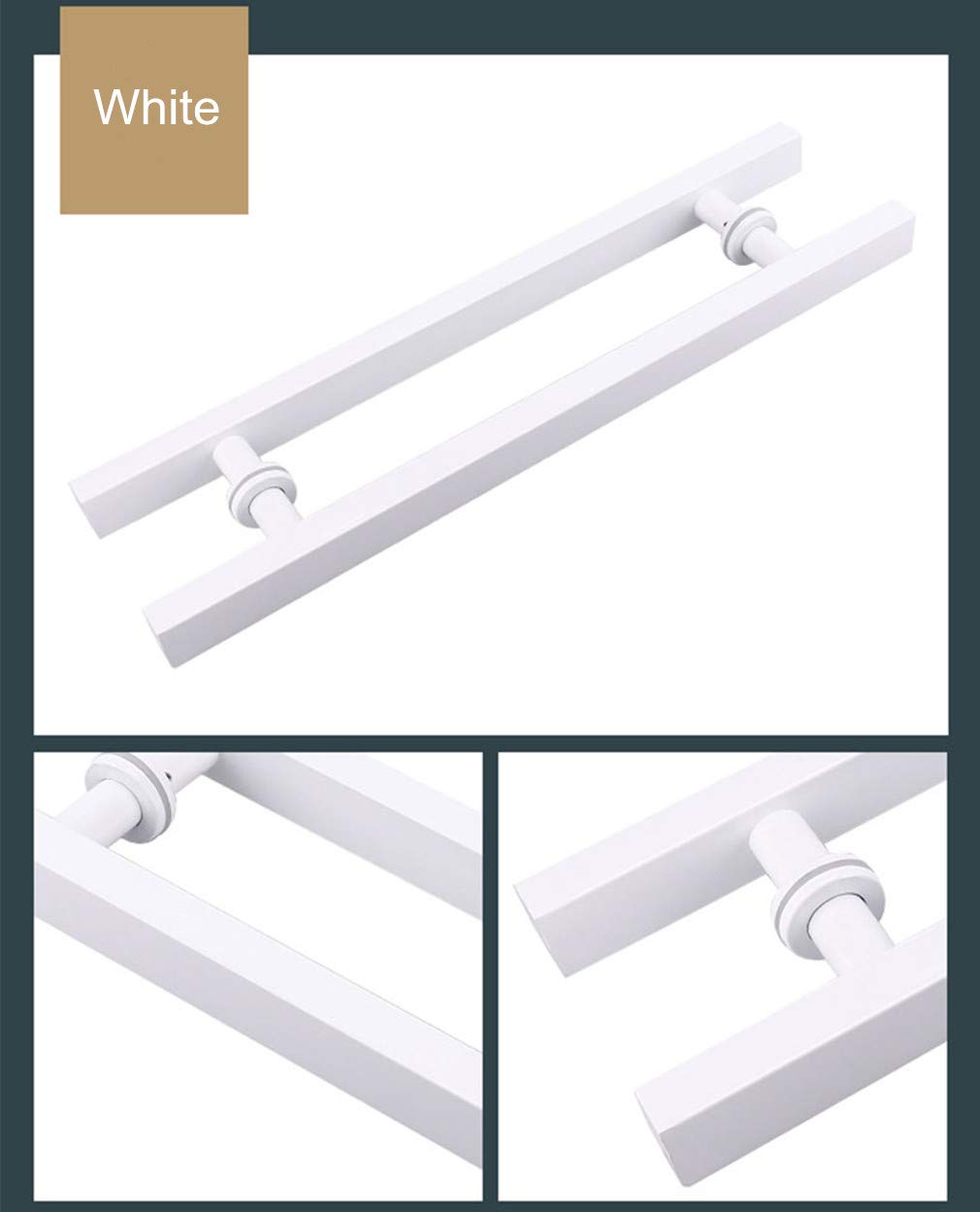 Set di maniglie quadrate in acciaio inossidabile per hotel, casa, ufficio, club, negozio, doppia maniglia laterale e maniglia per porta a spinta, finitura spazzolata, bianco, foro centrale da 500 mm