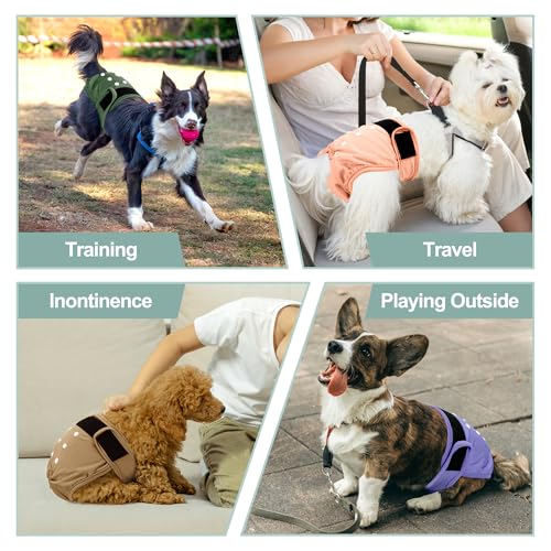 Image of Female Dog Diapers 5Pcs - Premium Reusable Diapers for Doggie in Heat - Highly Absorbent Dog Diapers Female for Pet Incontinence with Adjustable Snaps,S