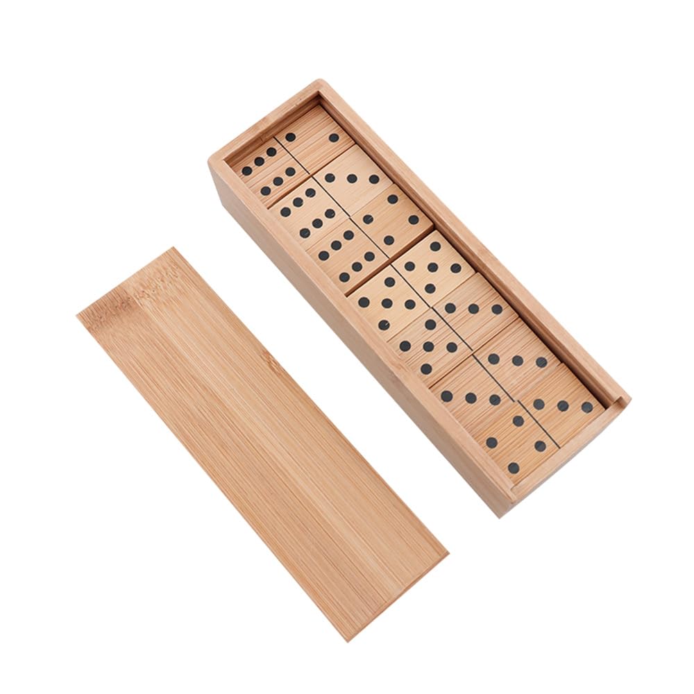 Kompletny zestaw gier domino D6 z drewnianą obudową - 28-częściowy zestaw podwójnych sześciu domino premium - Biało-czarne domino w rozmiarze podróżnym do klasycznych gier edukacyjnych