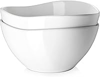 DOWAN 3.2 Quart Ceramic Salad Bowls Set of 2 - Large 105oz White Wavy Mixing Serving Bowls, Dishwasher Safe for Kitchen