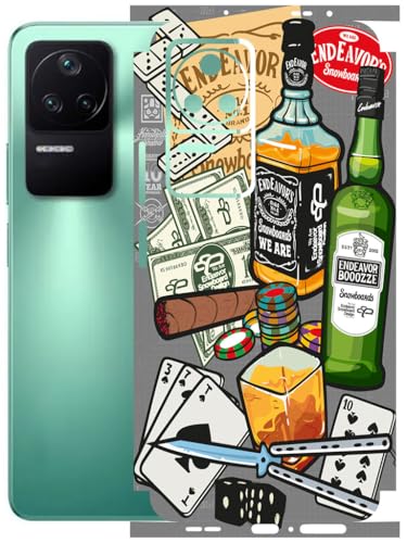Image of AtOdds - Full Body Back Screen Guard Protector Film - Lamination Wrap Skin Sticker Compatible with Poco F4 (5G) | Scratchproof Matte Finish (Wine Graffiti)