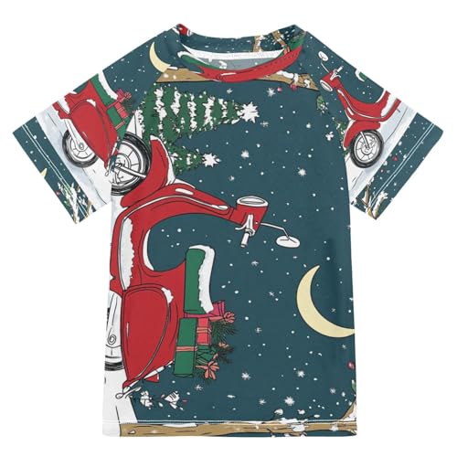 Boys Short Sleeve T-Shirts Red Motocross Moon Rashguard Kids Swim Shirts Sun UPF 50+