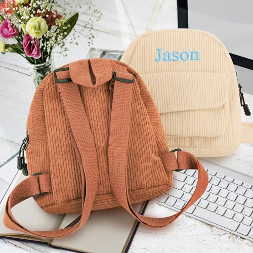 Personalized Mini Backpack with Name Custom Embroidered Corduroy Backpack Cute Small Rucksacks for Travel Casual3