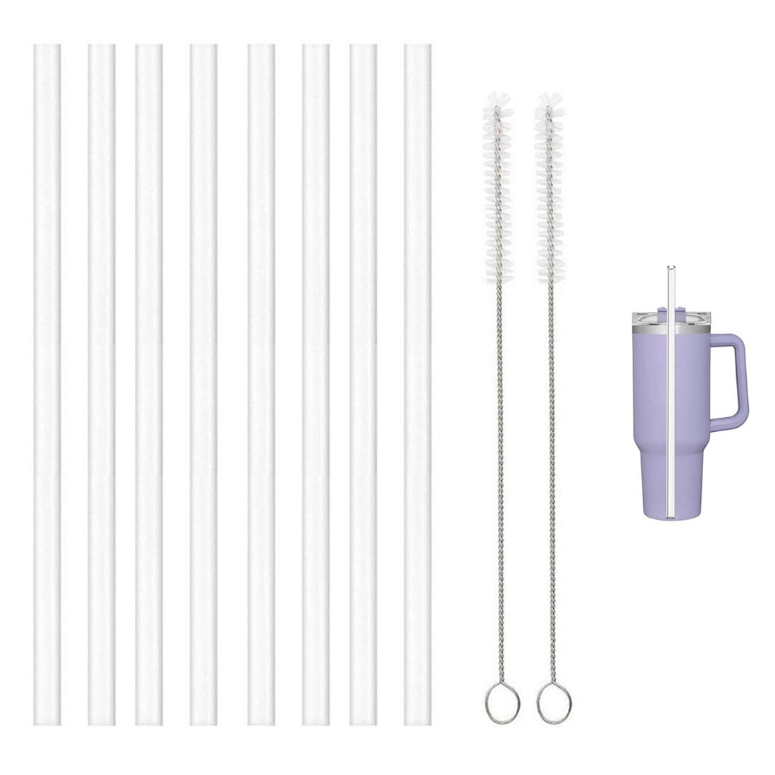 LAWALEISHE8Pcs Plastic Replacement Straw,Reusable Clear Straw with 2 Straw Brush, Long Plastic Straws Thick for 40oz Milk Shake Boba Juice