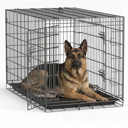FDW Extra Large Dog Crate Dog Kennel Cage with Double Door,48 inch Folding Metal Wire Dog Cage with...