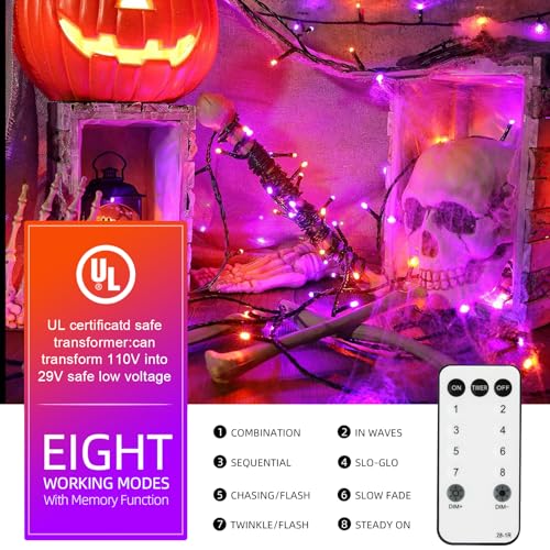 105FT Orange & Purple Halloween LED String Lights (300-Count, 8 Modes) - image 3