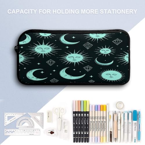 Adult Pencil Pouch for College Accessories, Portable Trippy Sun Moon Star Lunch Bag, Backpack with Adjustable Strap4
