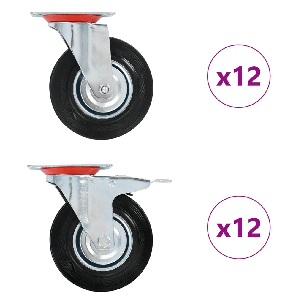24 Stück Lenkrollen 125 mm Möbelrollen Rollen für Wagen und Werkbänke