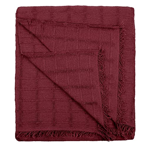 HOME MERCURY - Colcha Multiusos Sofa, Cubrecama, Jarapas, Manta Foulard, Plaid para Cama, Cubresofa, Cómoda Practica y Suave. Poliéster Algodón. (180X260CM, Cuadro Granate)